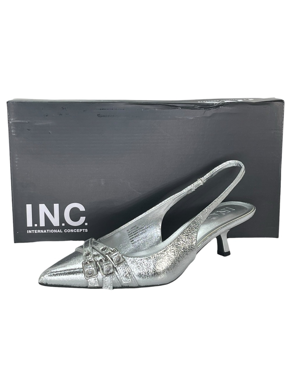 INC Capeka Silver Crinkle Slingback Womens Heels Size 6M - Picture 11 of 11
